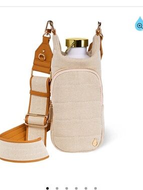 Wonderfull Neutral Canvas Water Bottle Bag with Tan Adjustable Strap NWT